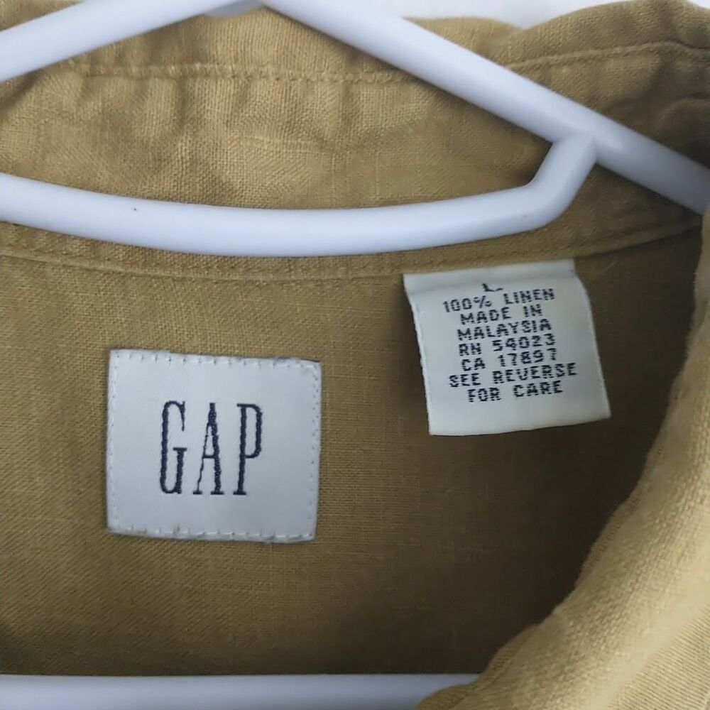 Gap Top Blouse Shirt Womens L Camel Sleeveless 100% Linen Buttons Collared - Picture 5 of 6